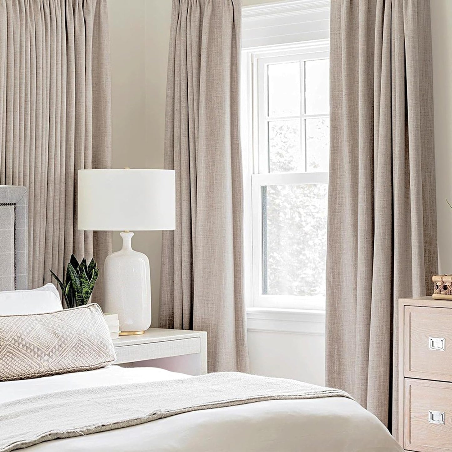 MIULEE Linen Blackout Curtains and Drapes 100% Room Darkening Thermal Insulated Grommet Window Panels with Coating 2 PCs W 42 x L 90 inches Khaki