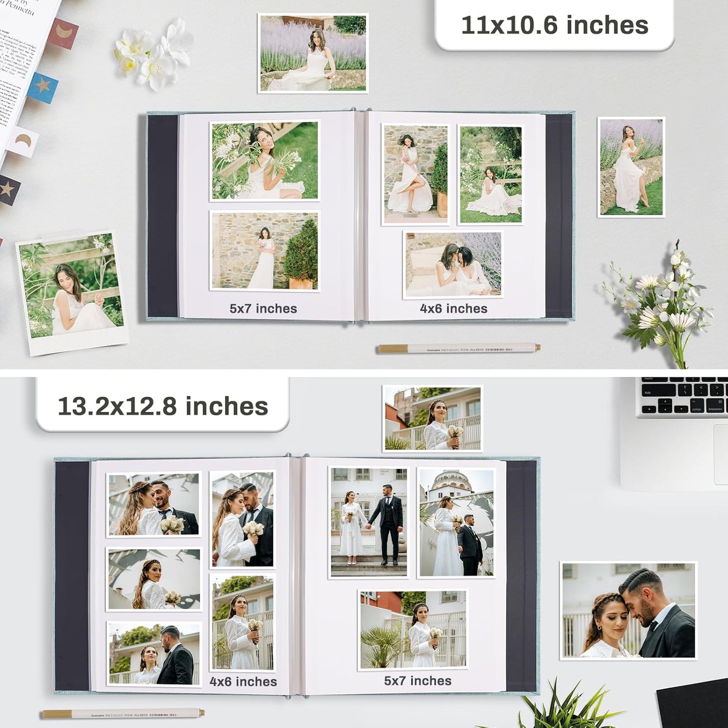 Photo Album Self Adhesive Pages Scrapbook Large Magnetic Photo Albums with Sticky Pages Scrapbooks for Wedding Baby for 4x6 5x7 8x10 Picture Photo Books 11x10.6 LightBlue 60 Pages