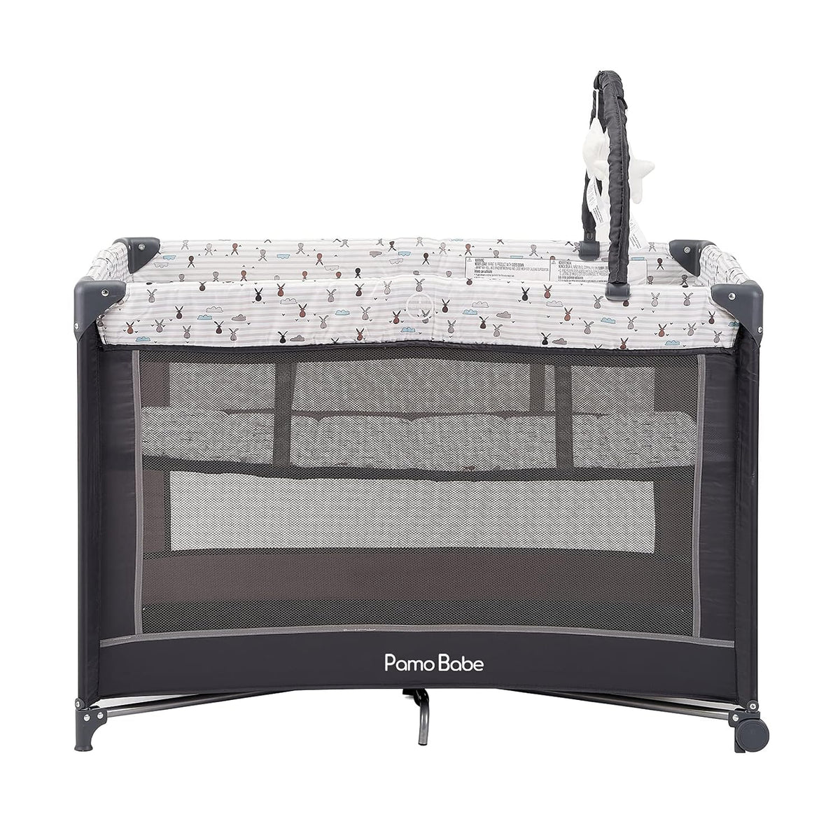 Pamo Babe Portable Playard,Sturdy Play Yard with Padded Mat and Toy bar with Soft Toys