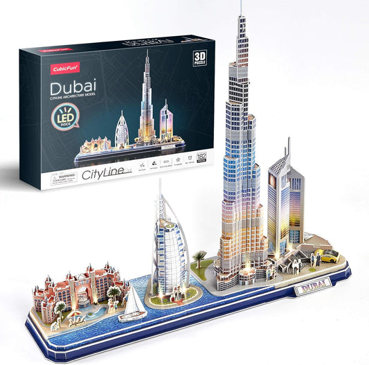 CubicFun 3D Puzzles for Kids Ages 8-10 LED Dubai Cityline, Arts and Crafts for Kids Ages 8-12 STEM Projects for Kids Ages 8-12 Gifts for 8 Year Old Toys for 8 Year Old Girls Lighting Architecture