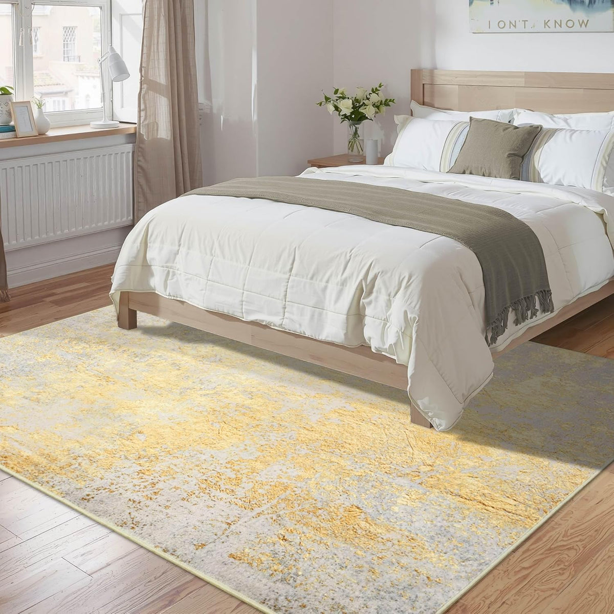Living Room Rugs 6x9 Gold Washable Area Rug, Abstract Modern Bedroom Rugs Non Slip Stain Resistant Neutral Large Carpet for Nursery, Dining, Kids Playroom, Dining Room, Office