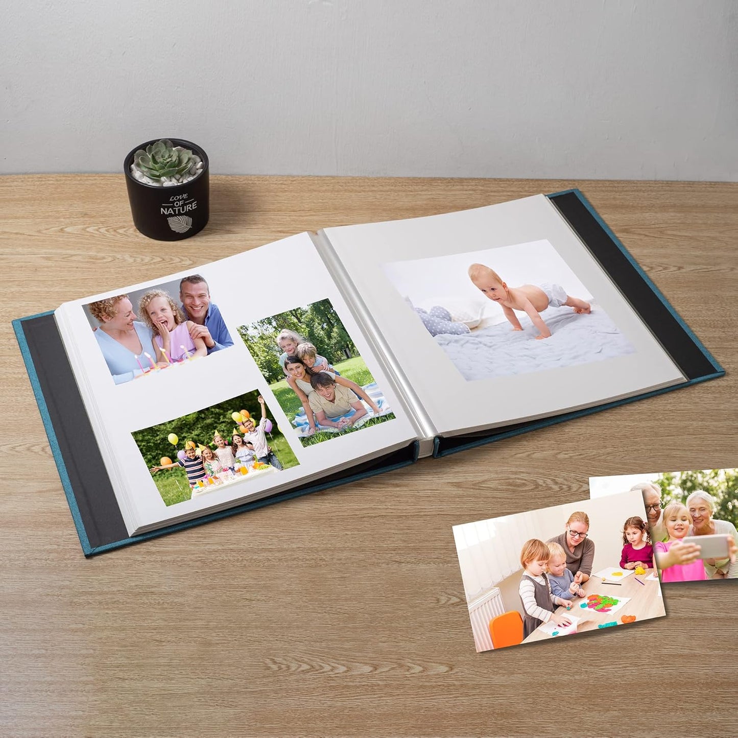 Large Photo Album Self Adhesive Scrapbook Album for 4×6 8×10 Pictures DIY Magnetic Linen Cover Album 40 Pages for Family Wedding Gifts with Metal Pen and Plastic Board
