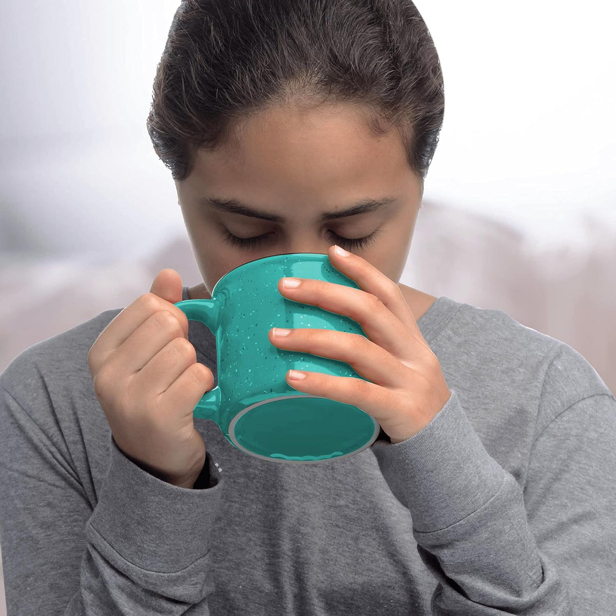 DISCOUNT PROMOS Ceramic Campfire Coffee Mugs 13 oz. Set of 10, Bulk Pack - Perfect for Tea, Espresso, Cappuccino, Hot Cocoa - Mint