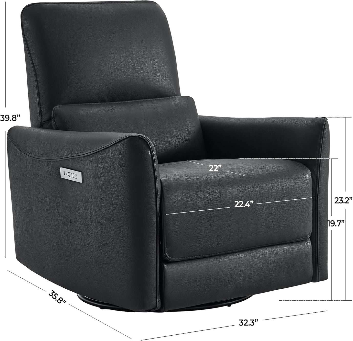 CHITA Power Recliner Chair Swivel Glider, FSC Certified Upholstered Faux Leather Living Room Nursery Reclining Sofa Chair with Lumbar Support, Black