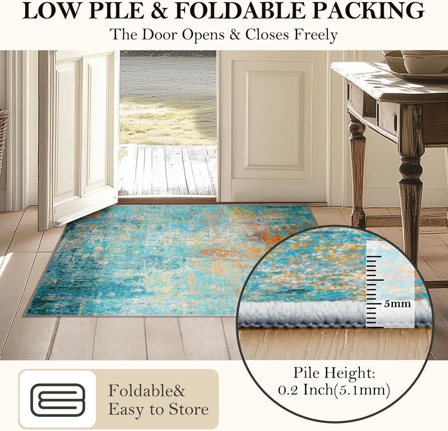 Washable Area Rugs 8'x10' Non-Slip Modern Abstract Soft for Living Room Entryway Bedroom Nursery, Print Pattern, Teal Blue Green Orange Rust Red Colorful