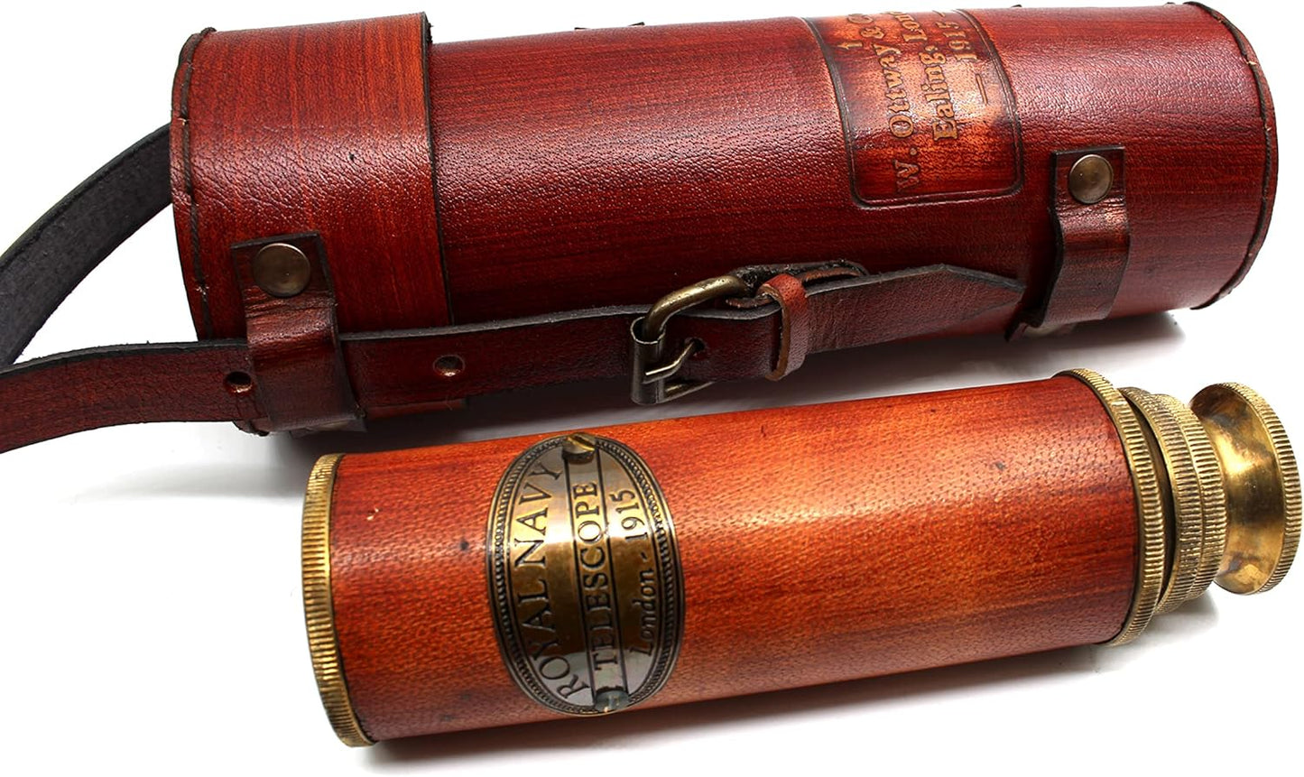 Pirate Brass Telescope – 25x30 Spyglass Monocular for Kids & Adults, Vintage Collapsible Brass Scope for Hiking, Travel, Nautical Decor – Handheld Pirate Telescope with Glass Optics