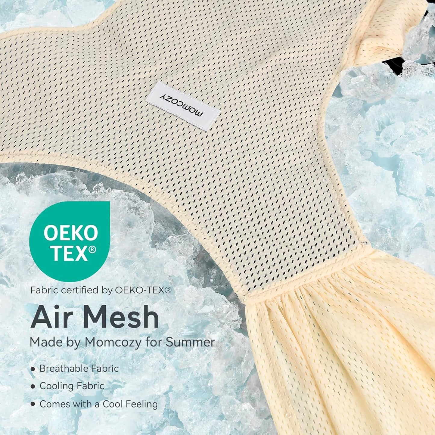 Momcozy Baby Carrier AirMesh - The Perfect Summer Sling for Newborns to Toddler 8-35 lbs - Cooling Fabric Baby Wrap, Lightweight, Ergonomic, and Easy to Wear, Beige