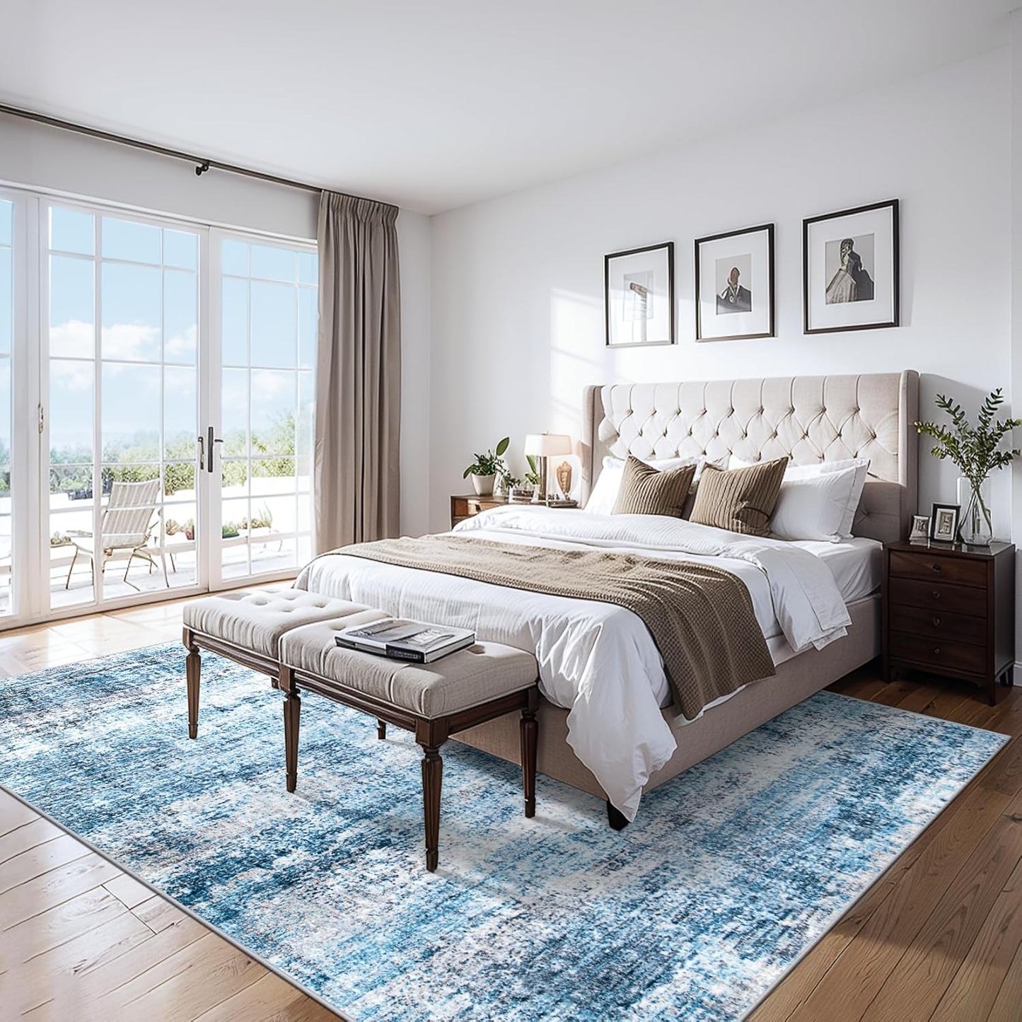 Area Rugs Living Room Rug - 5x7 Washable Modern Abstract Soft Neutral Non-Slip Carpet Large Indoor Floor Thin Carpets for Bedroom Dining Room Farmhouse Nursery Home Office Blue Grey