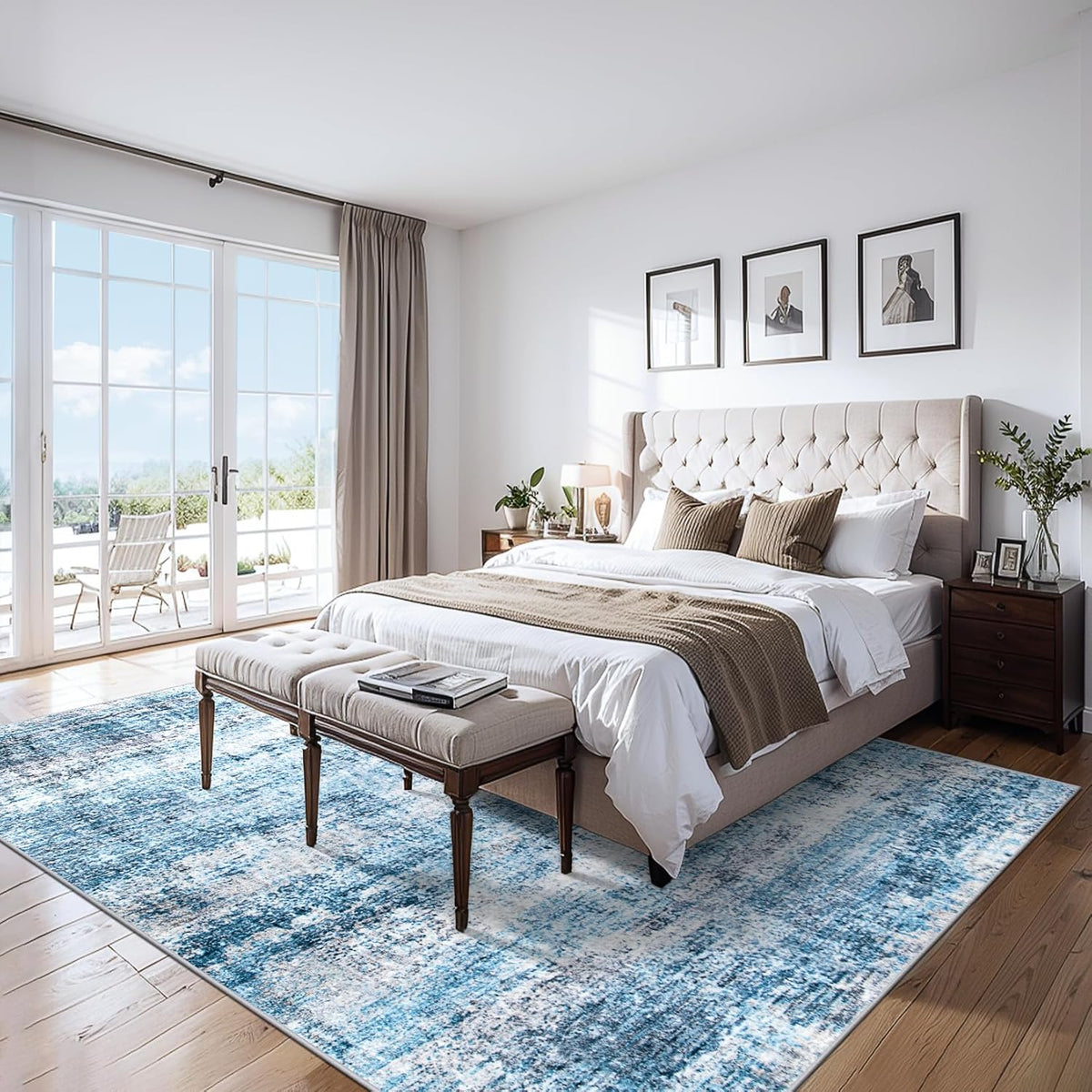 Area Rugs Living Room Rug - 4x6 Washable Modern Abstract Soft Neutral Non-Slip Carpet Large Indoor Floor Thin Carpets for Bedroom Dining Room Farmhouse Nursery Home Office Blue Grey