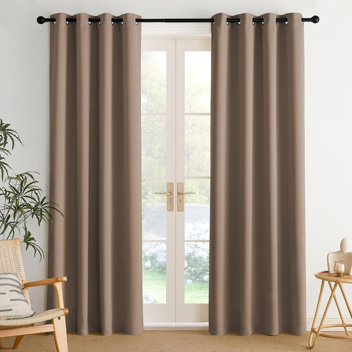 NICETOWN Blackout Thermal Grommet Drapes, Energy Saving Window Treatments for Living Room, Patio, Laundry, Closet, Boys Room - Heavy Duty, 2 Panels, W52 x L84, Cappuccino
