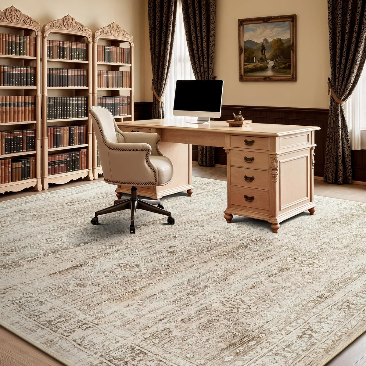 Lofus 8x10 Area Rug for Living Room,Beige Washable Large Rugs with Non-Slip Backing,Soft Neutral Carpets for Bedroom Dining Room Home Office Indoor Nursery