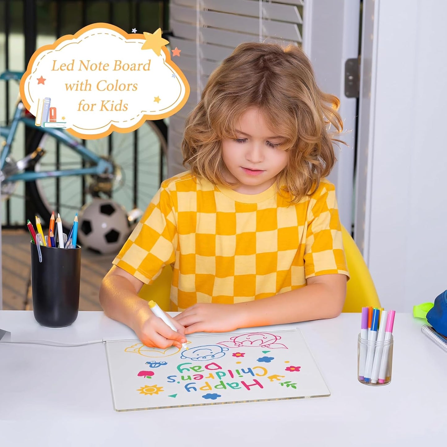 Large Acrylic Dry Erase Board with Light Light up Drawing Board with Stand as a Glow Memo LED Letter Message Board Note Glass Led Board White Board with 7 Pen for Office School Home (Large)