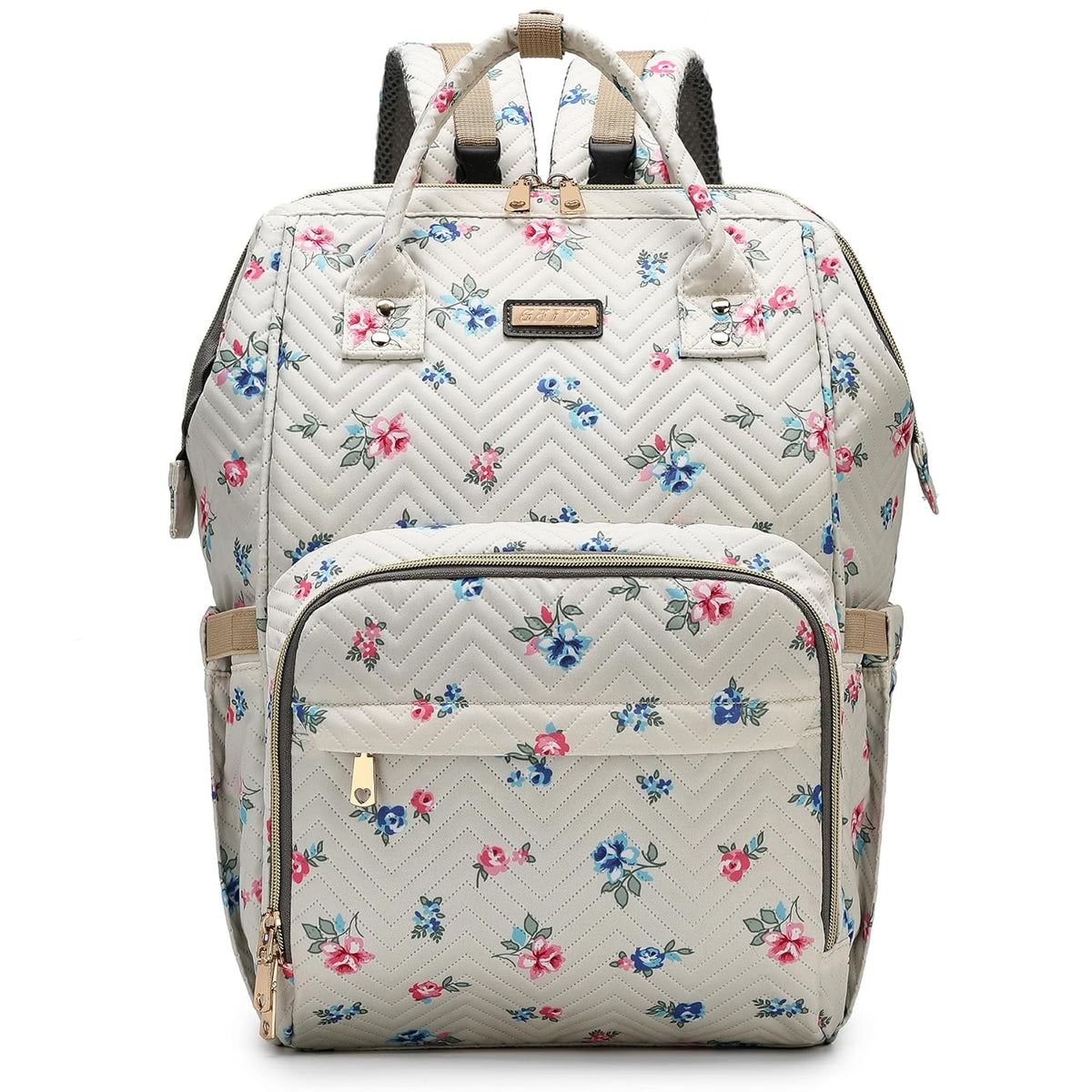Diaper Bag Backpack, Diaper Bags for Baby Girls Boys, Baby Bags for Moms Dads, Nappy Changing Bag with Insulated Pockets,Multi-functional Waterproof Backpack with Stroller straps-Beige Flowers
