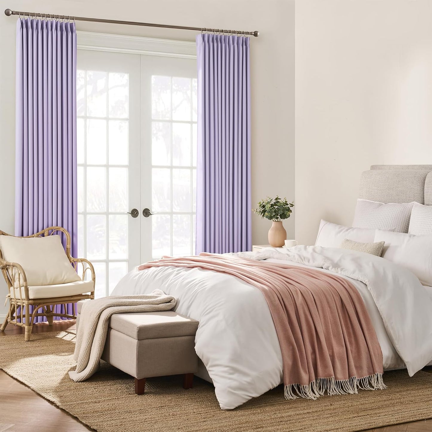 Pinch Pleated Lavender Blackout Curtains Short 2 Panels Set 45 Inch Length for Small Windows, Sound & Light Reducing Room Darkening Drape for Bathroom Bedroom(Lavender, 2 Pieces, W40 x L45)