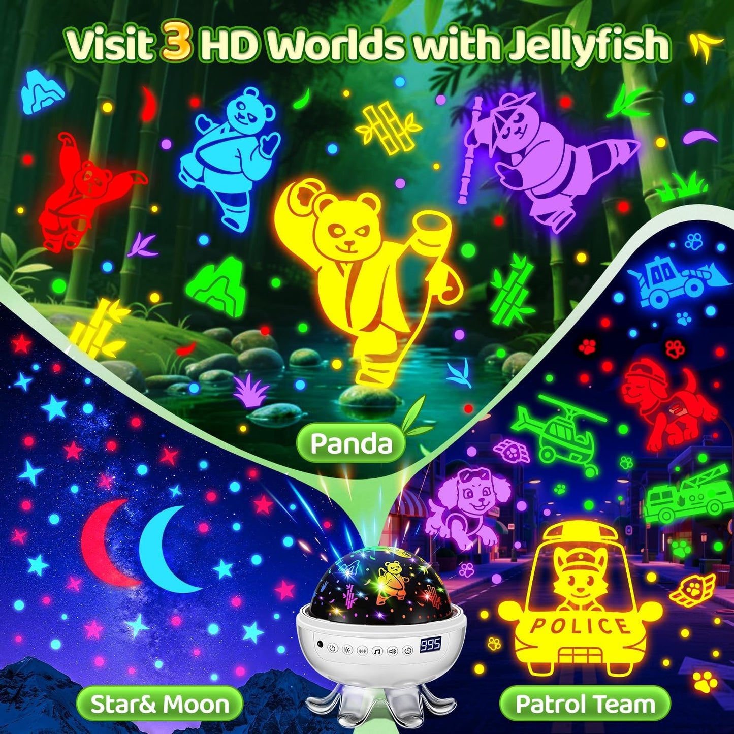 Panda Gifts,【3 Films+ 30 Sounds】Panda Night Light,【93 Effects+ Remote】Toddler Boys Toys for Boys 3-5, [3 Brightness 5-995 min Timer] Girls Toys Age 6-8, Kids Gifts for Kids Toys for Ages 5-7