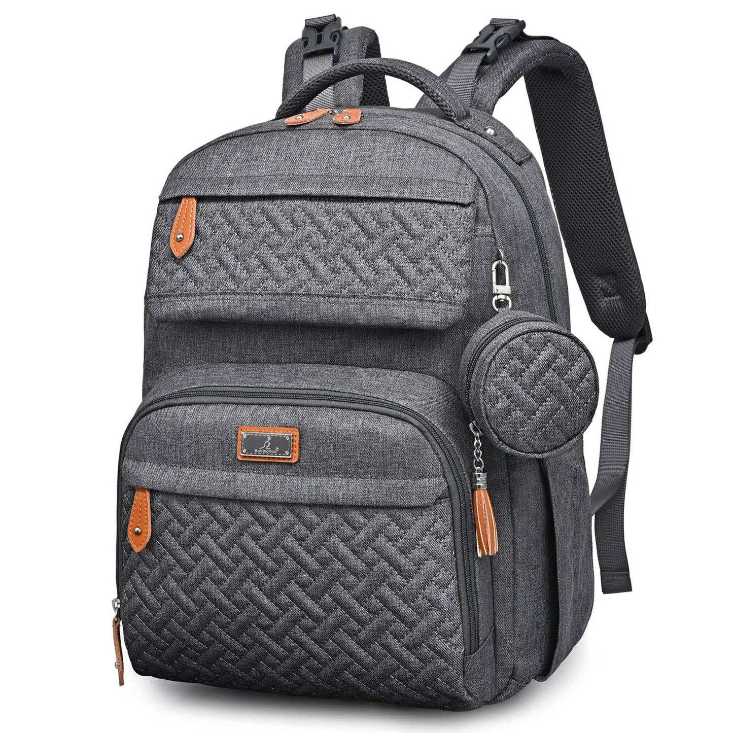 BabbleRoo Diaper Bag Backpack, Travel Backpack with Changing Pad, Pacifier Case & Stroller Straps, Multifunction, Waterproof, Unisex - Dark Gray