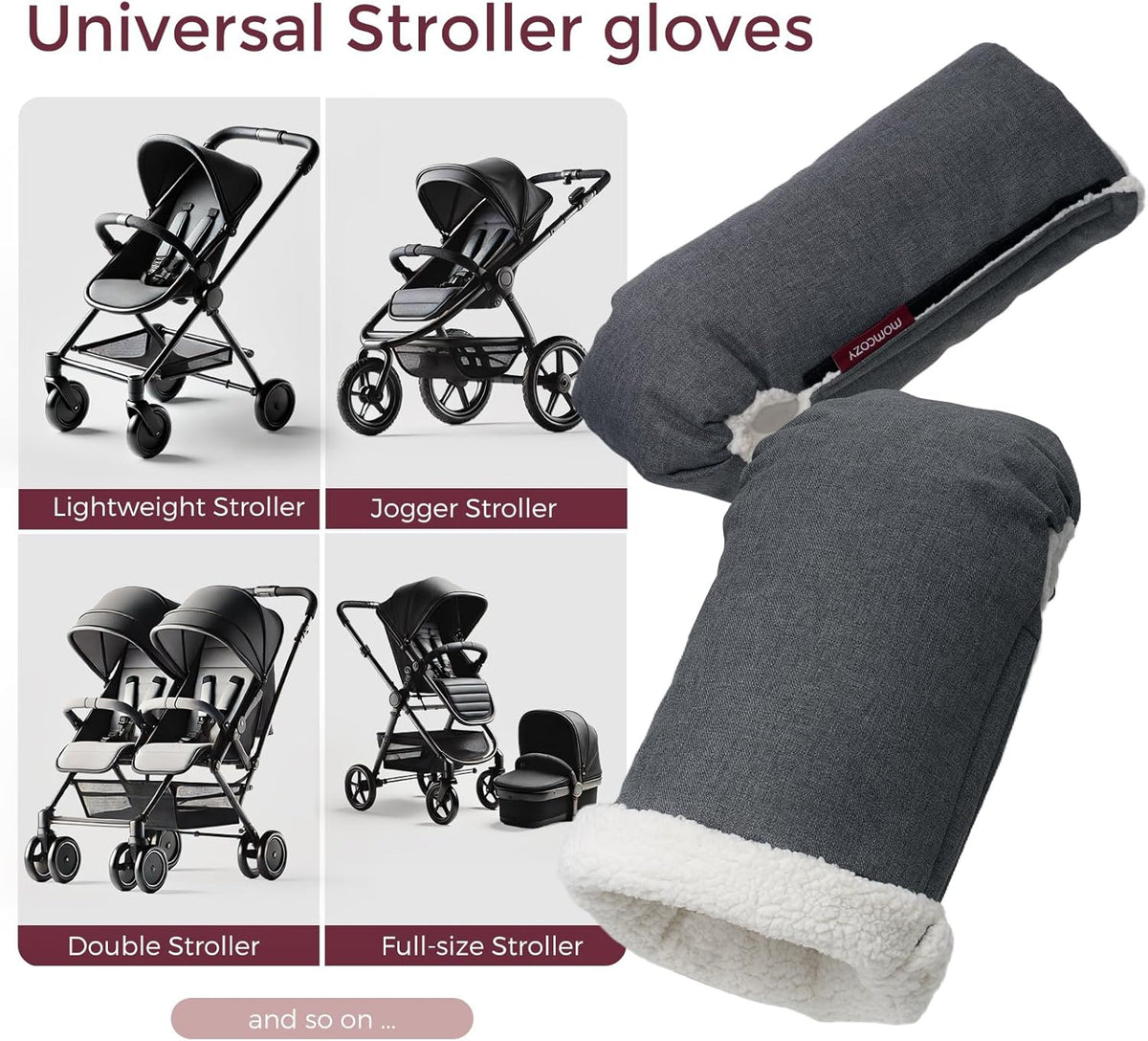 Momcozy Stroller Gloves Warmmuffs | Universal Winter Anti-Freeze Stroller Mittens | Winter Handmuff Stroller Accessories | Ultra-Plush,Weather-Proof | Foldable Adjustable | Shopping Golf Pet Cart