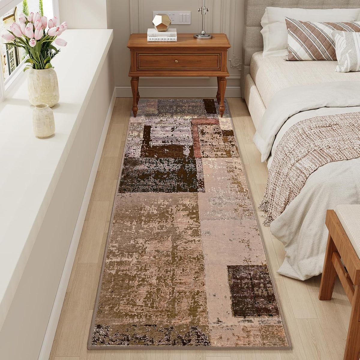 LOCHAS Washable Runner Rugs for Hallway, 2x6 Non Sip Soft Rug for Bedroom Entryway Kitchen Laundry Room, Long Abstract Carpet for Indoor Floor Bedside, Geometric Vintage Home Decor, Pet & kid Friendly