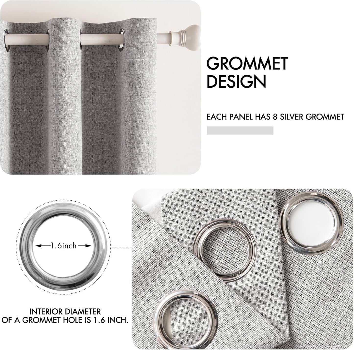MIULEE Linen Texture Curtains for Bedroom Solid 100% Blackout Thermal Insulated Greyish White Curtains Grommet Room Darkening Drapes for Living Room Nursery 52x63 Inch (2 Panels)