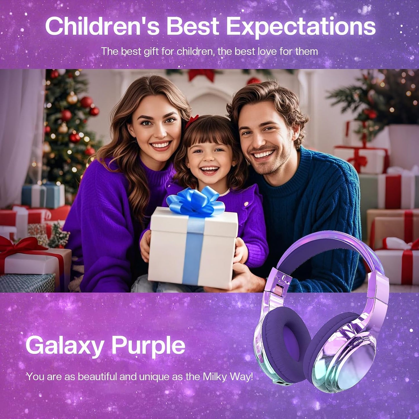 QearFun Kids Bluetooth 5.3 Headphones, Wireless Metallic Gradient Headset, Lightweight Foldable On Ear Headphones with Aux Cord, Fast Charging, Built-in Mic, for School/Travel/Tablet/iPad