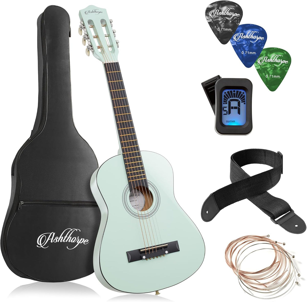 Ashthorpe 30-inch Beginner Acoustic Guitar Package (Mint Green), Basic Starter Kit w/Gig Bag, Strings, Strap, Tuner, Picks