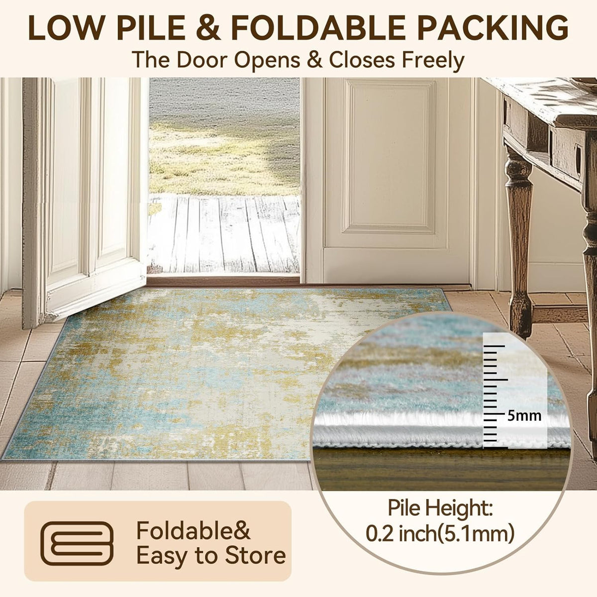 Washable Area Rugs 8'x10' Non-Slip Modern Abstract Soft for Living Room Entryway Bedroom Nursery, Print Pattern, Teal Blue Taupe