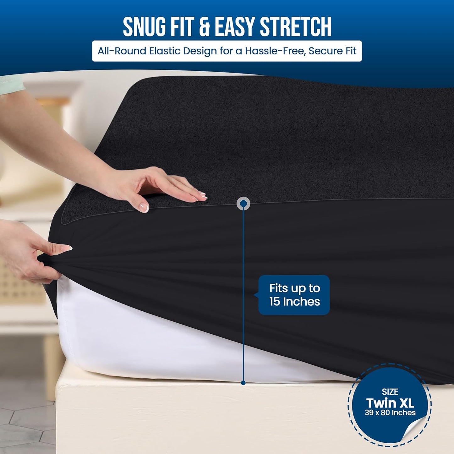 Utopia Bedding Waterproof Mattress Protector Twin XL Size, Premium Terry Mattress Cover 200 GSM, Breathable, Fitted Style with Stretchable Pockets (Black)