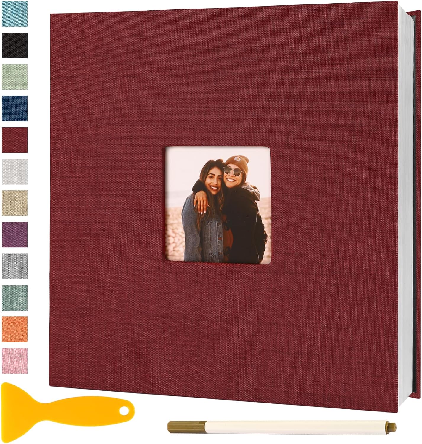 Photo Album Self Adhesive Pages Scrapbook Magnetic Photo Albums for 4x6 5x7 8x10 Pictures Sticky Pages Books for Baby Family Wedding 13.2x12.8 Red 40 Pages