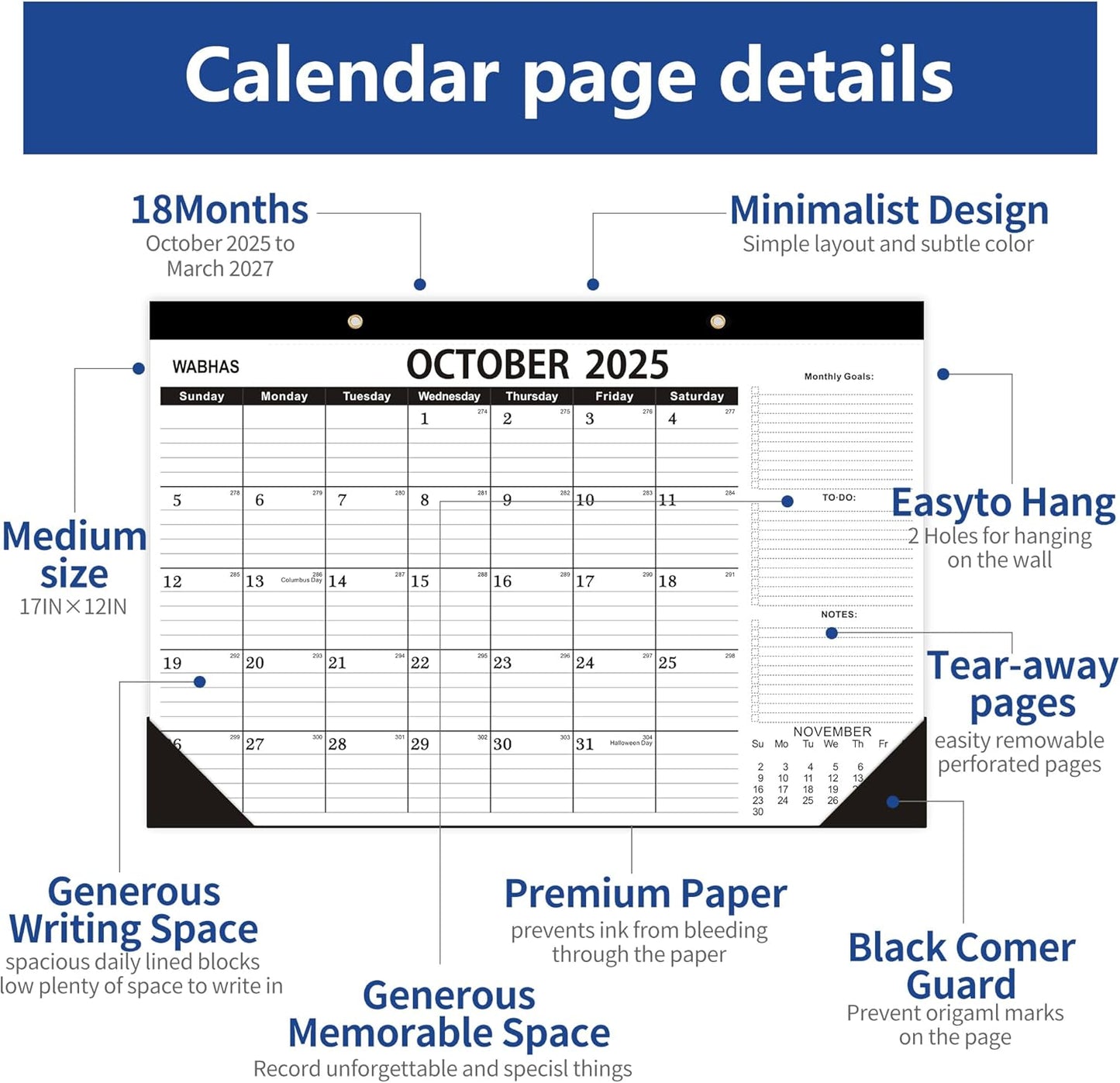 Desk Calendar 2026,October 2025 to March 2027, Desk Calendar 2025-2026 with to-do list,Calendar 2026-18 Months,2026 Calendar 17" x 12" for Home or Office.