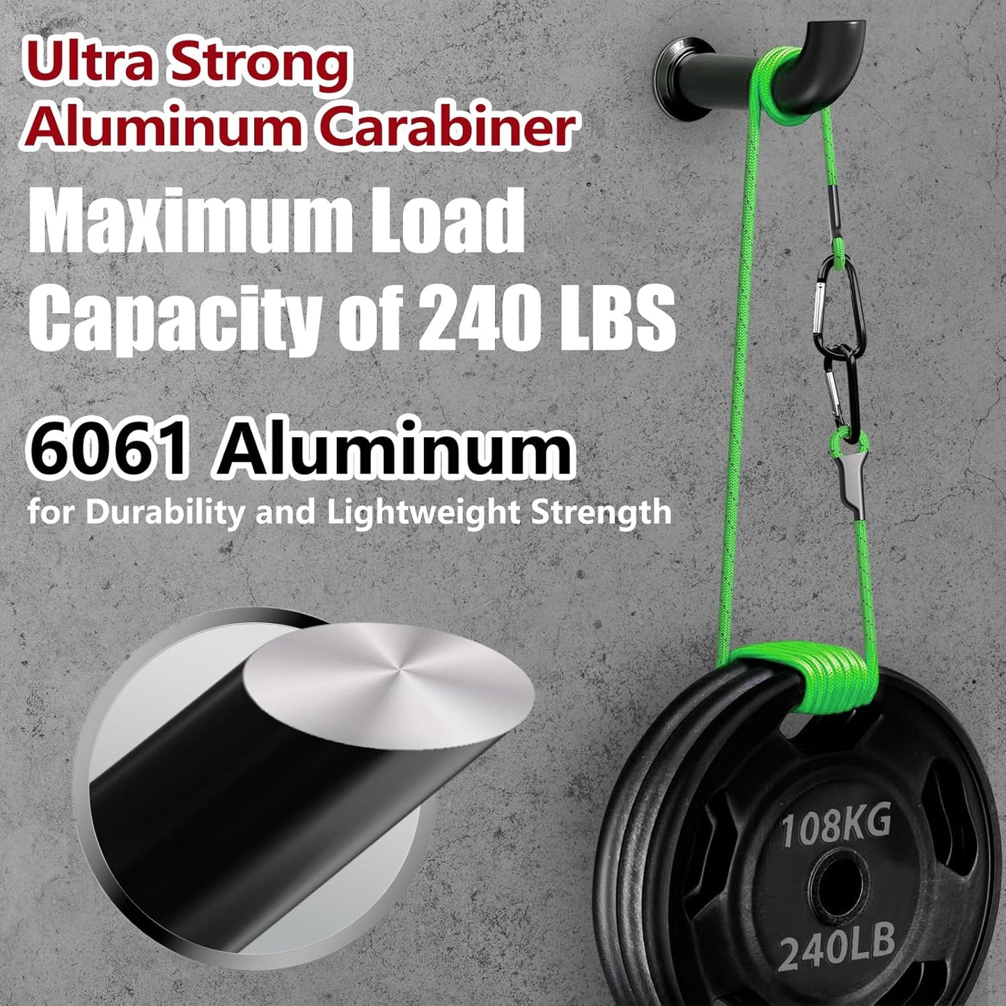 sprookber 4" & 5" Extra Large Aluminum Carabiner D Ring, Caribeener Clips, Spring Snap Hook for Keychain Clip, Set of 4