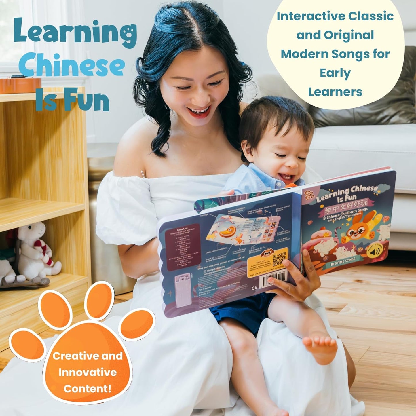 GO GO Learning Chinese is Fun Vol 3: 8 Bedtime Songs for Toddlers, Baby Sound Book, Chinese Learning Toys, Learn Chinese for Kids, Baby Book with Sounds, Singing Book, Interactive Books for 2 year old
