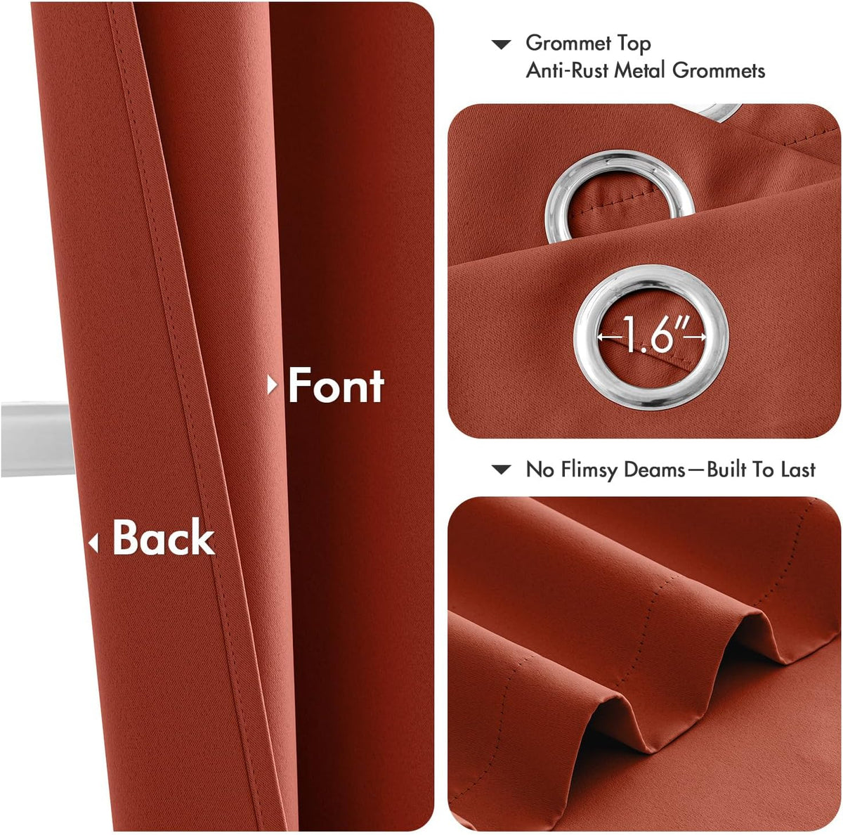MIULEE Burnt Orange Blackout Curtains - Thermal Insulated Noise Reduction Room Darkening Drapes for Bedroom Living Room Kitchen Terracotta Rust Fall Decor, Grommet Top, 40 x 54 Inches Long, 2 Panels