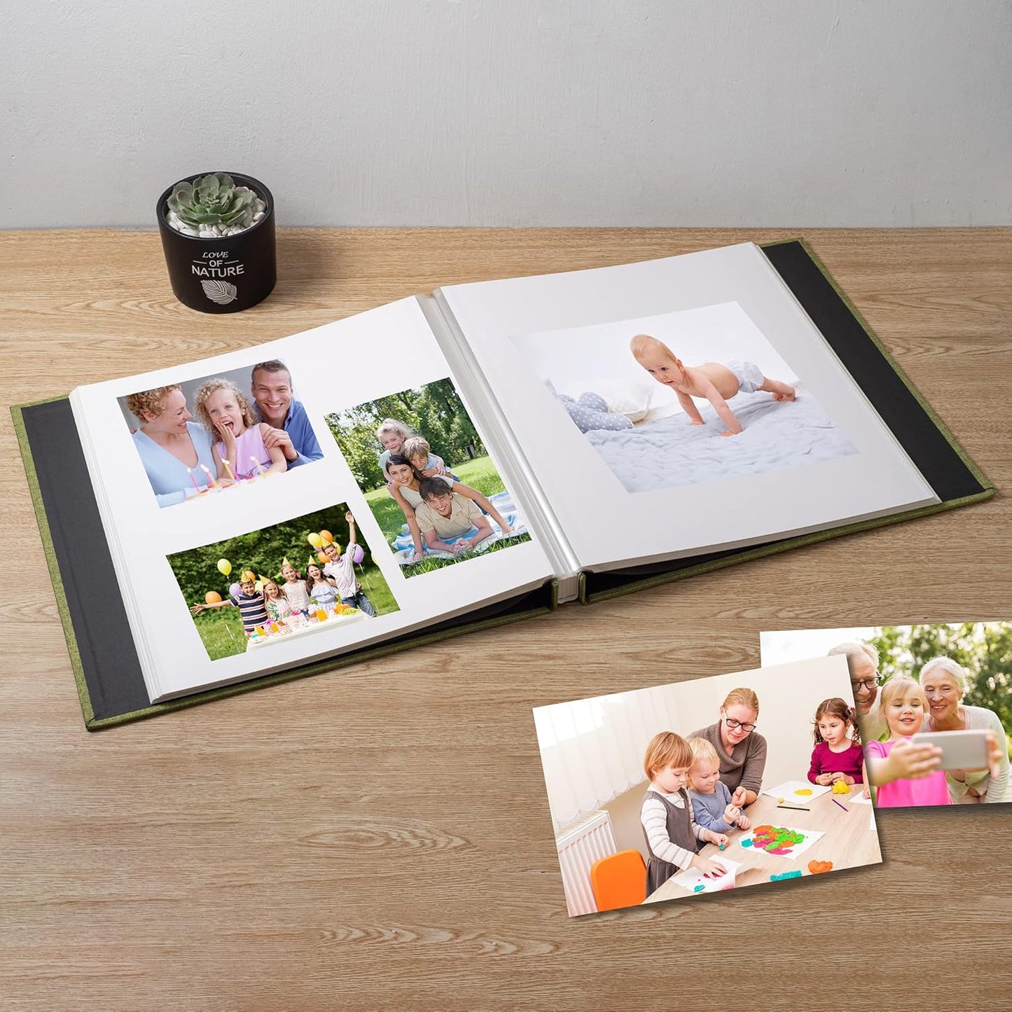 Large Photo Album Self Adhesive Scrapbook Album for 4×6 8×10 Pictures DIY Magnetic Linen Cover Album 40 Pages for Family Wedding Gifts with Metal Pen and Plastic Board