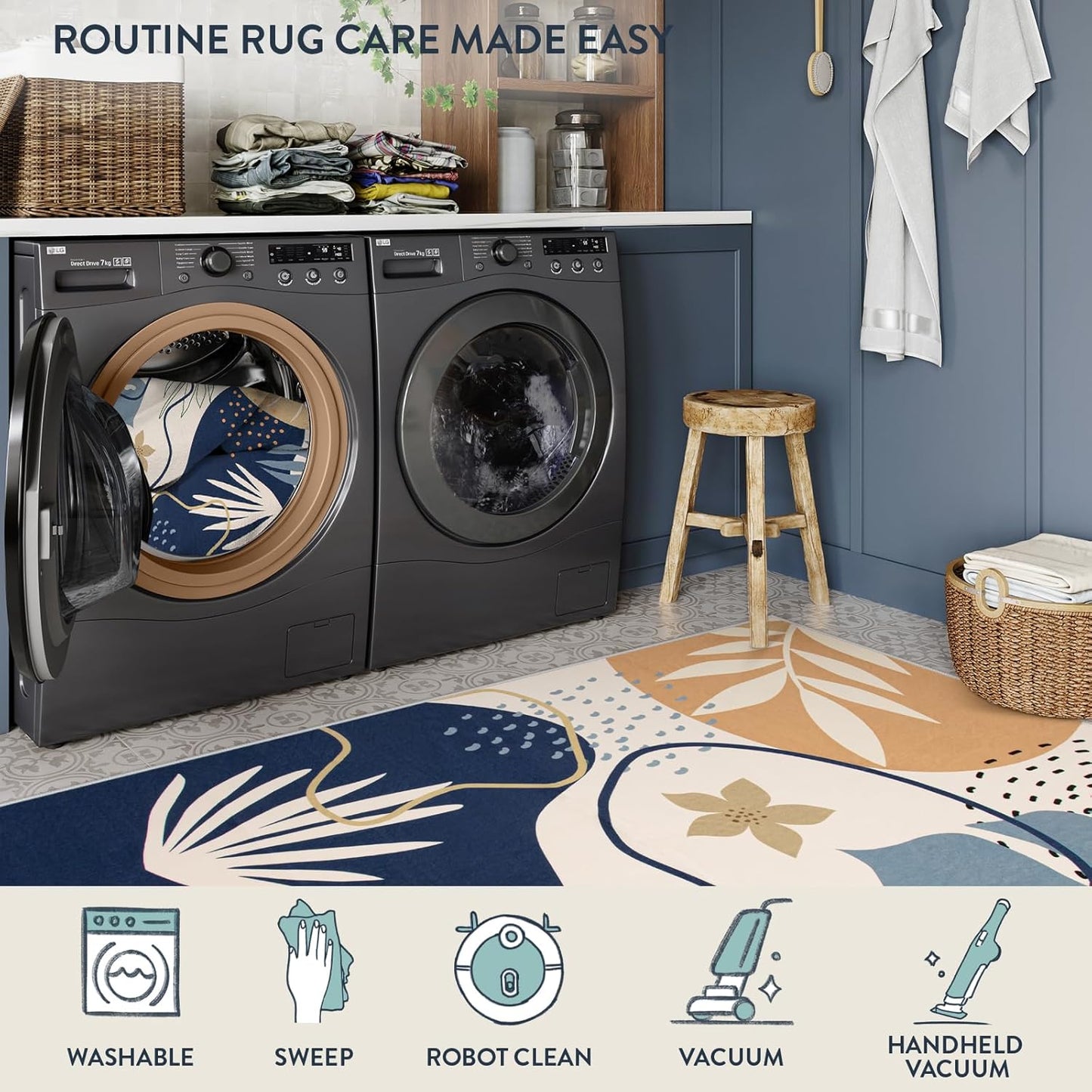 Lahome 4 x 6 Area Rug Living Room Carpet - Washable Soft Rugs for Bedroom Non-Slip Ultra-Thin Floor Rug for Office, Boho Botanical Print Stain Resistant Indoor Rugs for Kitchen Entryway Laundry Room
