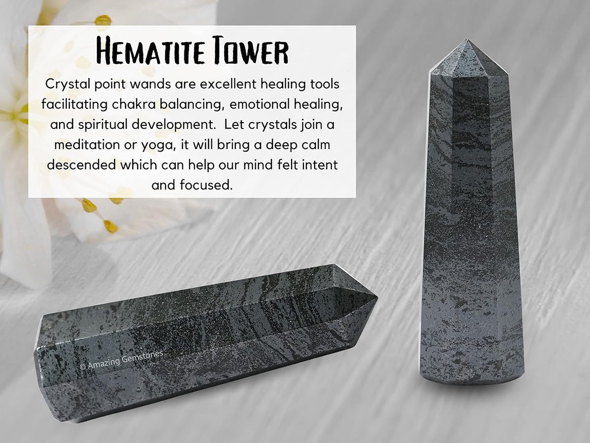 Amazing Gemstone Hematite Crystal Towers - Natural Healing Crystal Point Obelisk for Reiki Healing and Crystal Grid (3 Inch)