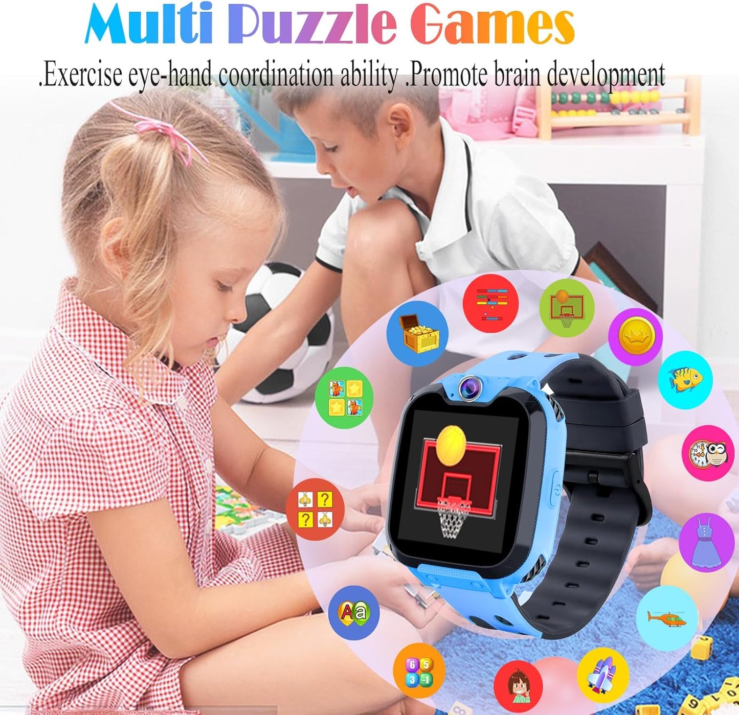 Goodatech Smart Watch for Kids Boys Girls Learning Toys with 16 Games Phone Call SOS, Camera Voice Music Player Recorder Alarm Clock,4-12 Years Birthday (Blue)