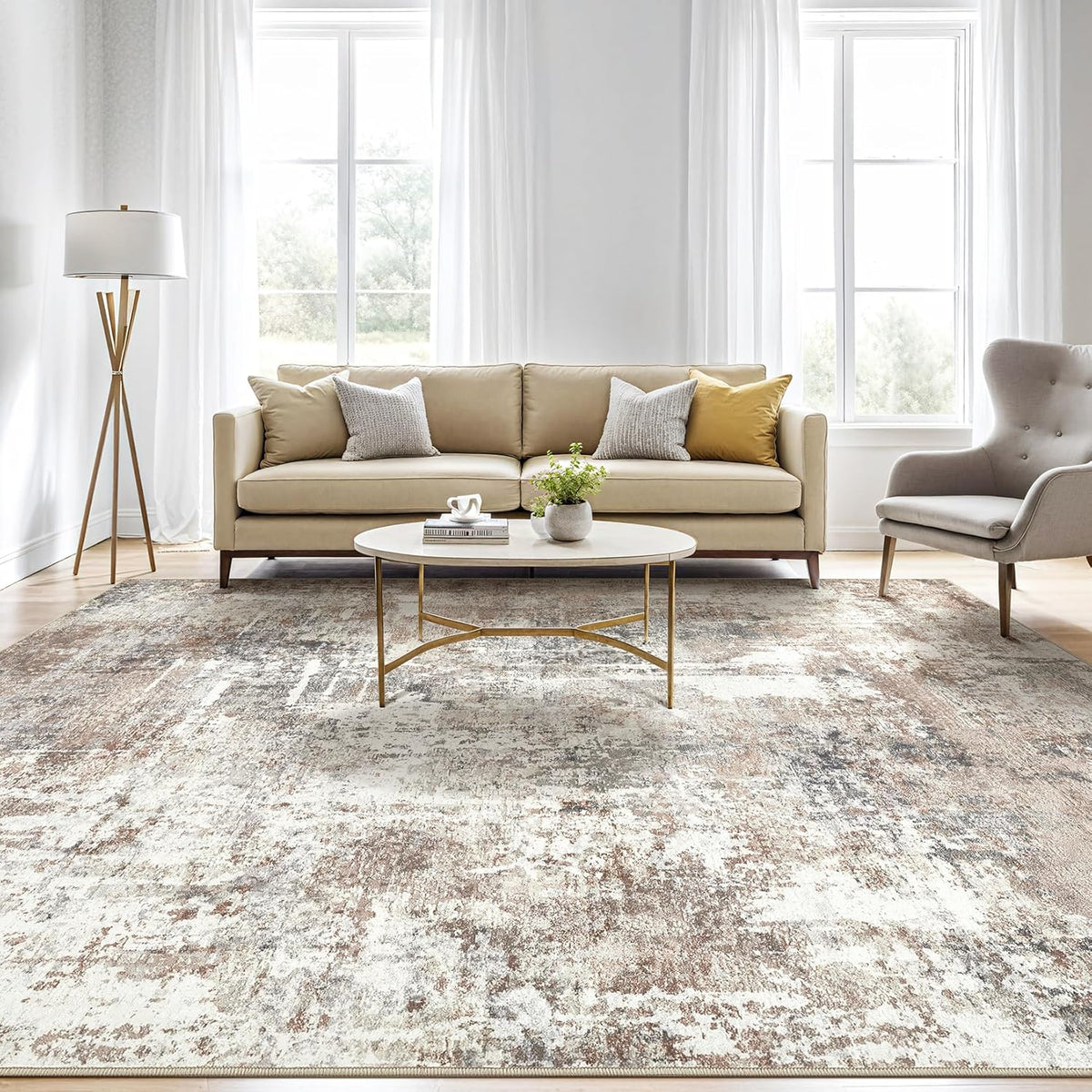 5x8 Area Rug Living Room: Machine Washable Large Abstract Modern Soft Rugs Stain Resistant Indoor Floor Non Slip Accent Carpet for Bedroom Nursery Playroom Office Dining Room Dorm Home House- Brown