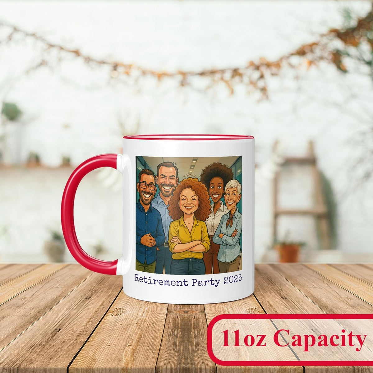 Personalized Coffee Mug, Custom Photo Caricature Gift, Funny Customized Coffee Gift for Men & Women, Custom Mugs with Pictures, Red 11oz Customized Ceramic Tea Cup