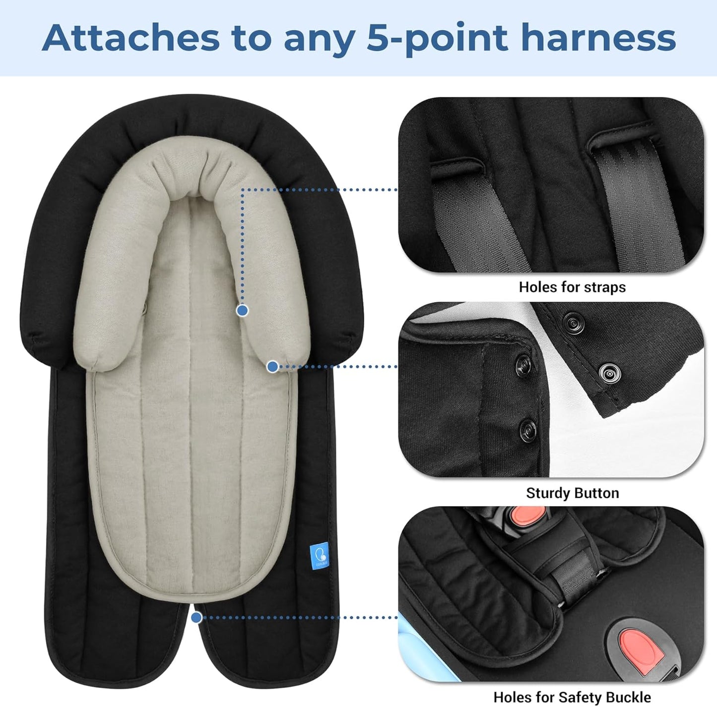COOLBEBE Upgraded 2-in-1 Babybody Supports for Newborn Infant - Extra Soft Breathable Car Seat Insert Cushion Pad, Perfect for Carseat, Stroller, Swing, Bouncer Black