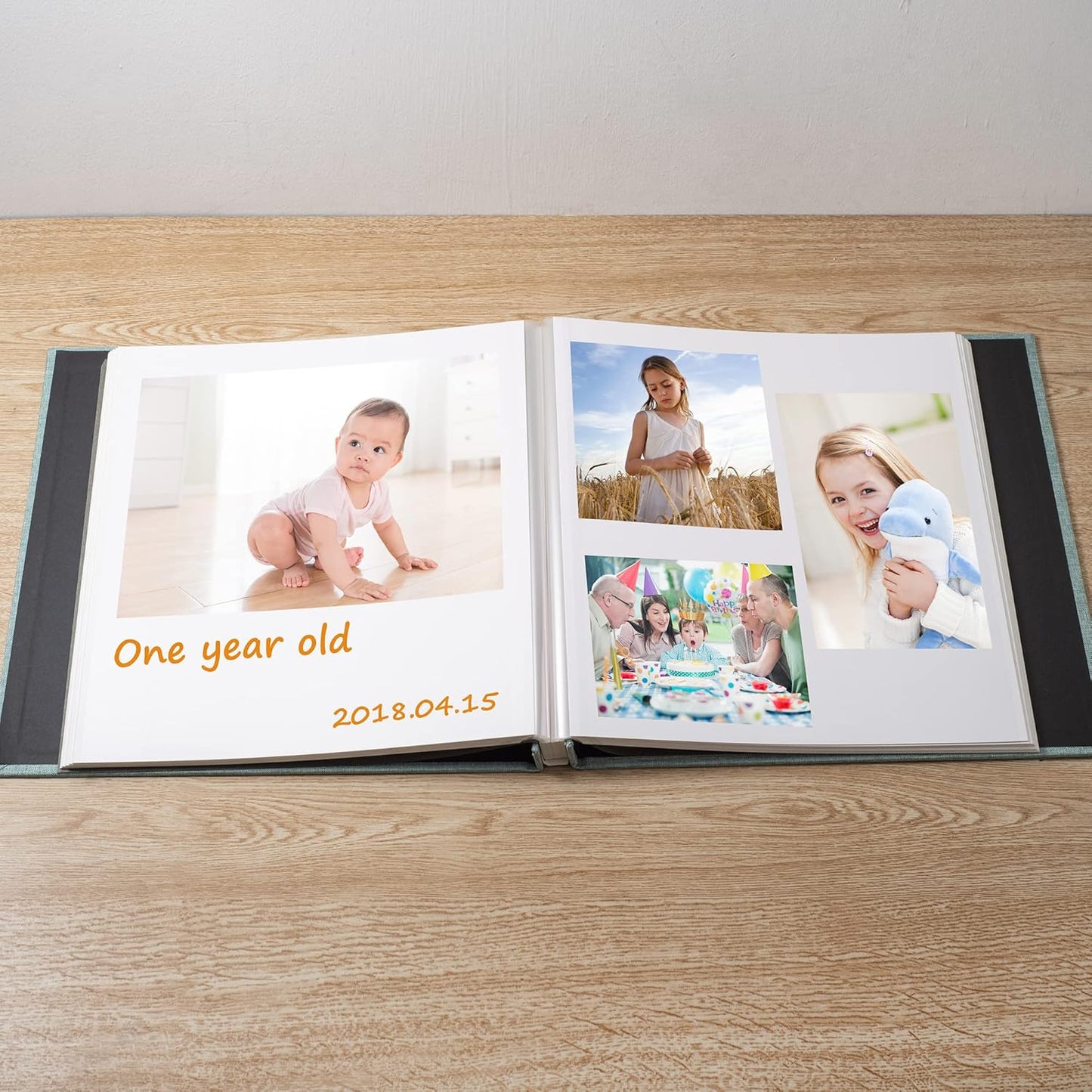 Large Photo Album Self Adhesive Scrapbook Album for 4×6 8×10 Pictures DIY Magnetic Linen Cover Album 60 Pages for Family Wedding Gifts with Metal Pen and Plastic Board
