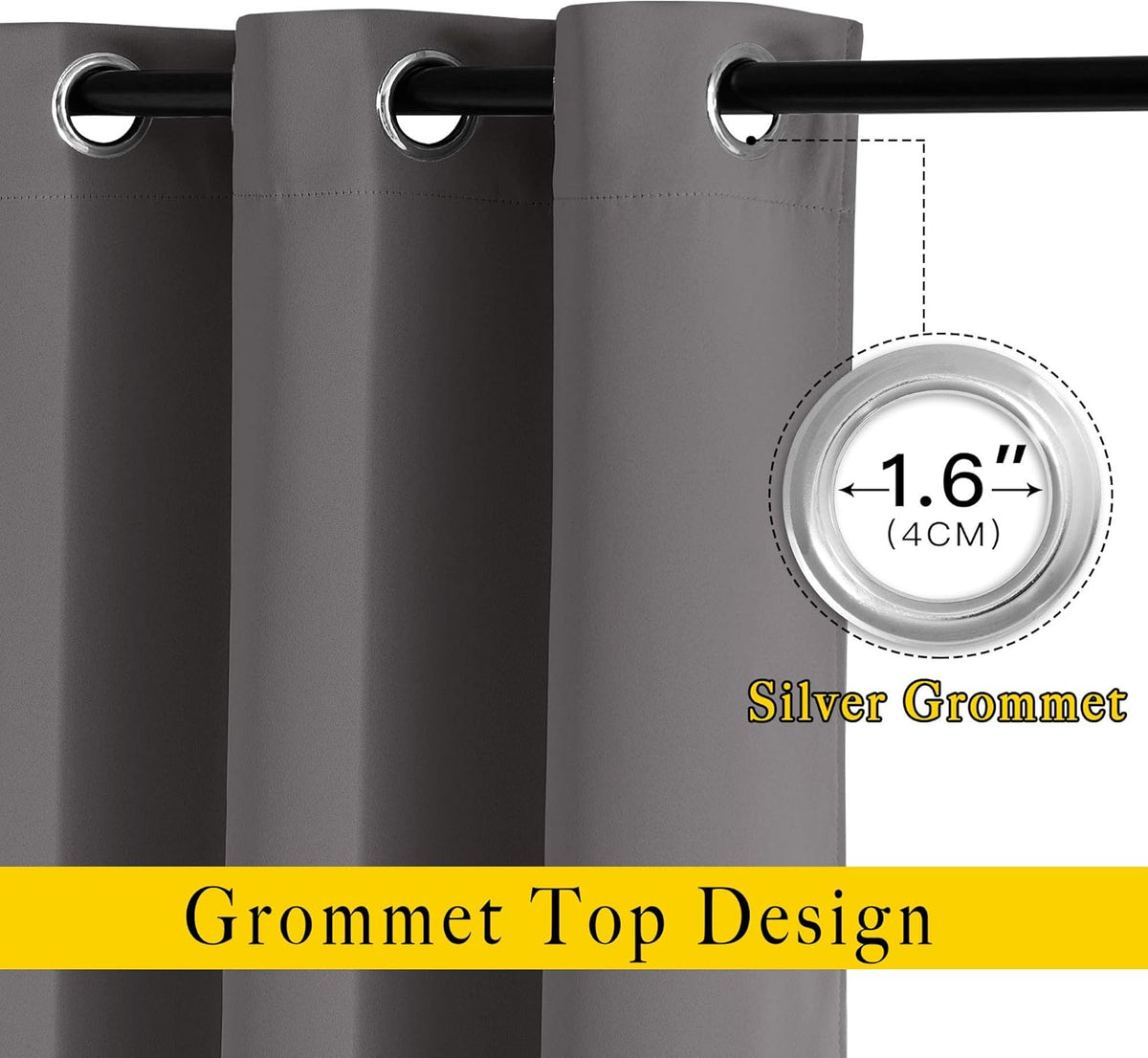 NICETOWN Blackout Short Kitchen Window Curtains for Bedroom - Window Treatment Thermal Insulated Solid Grommet Blackout Drapes for Living Room (Set of 2 Panels, 52 by 45 Inch, Grey)