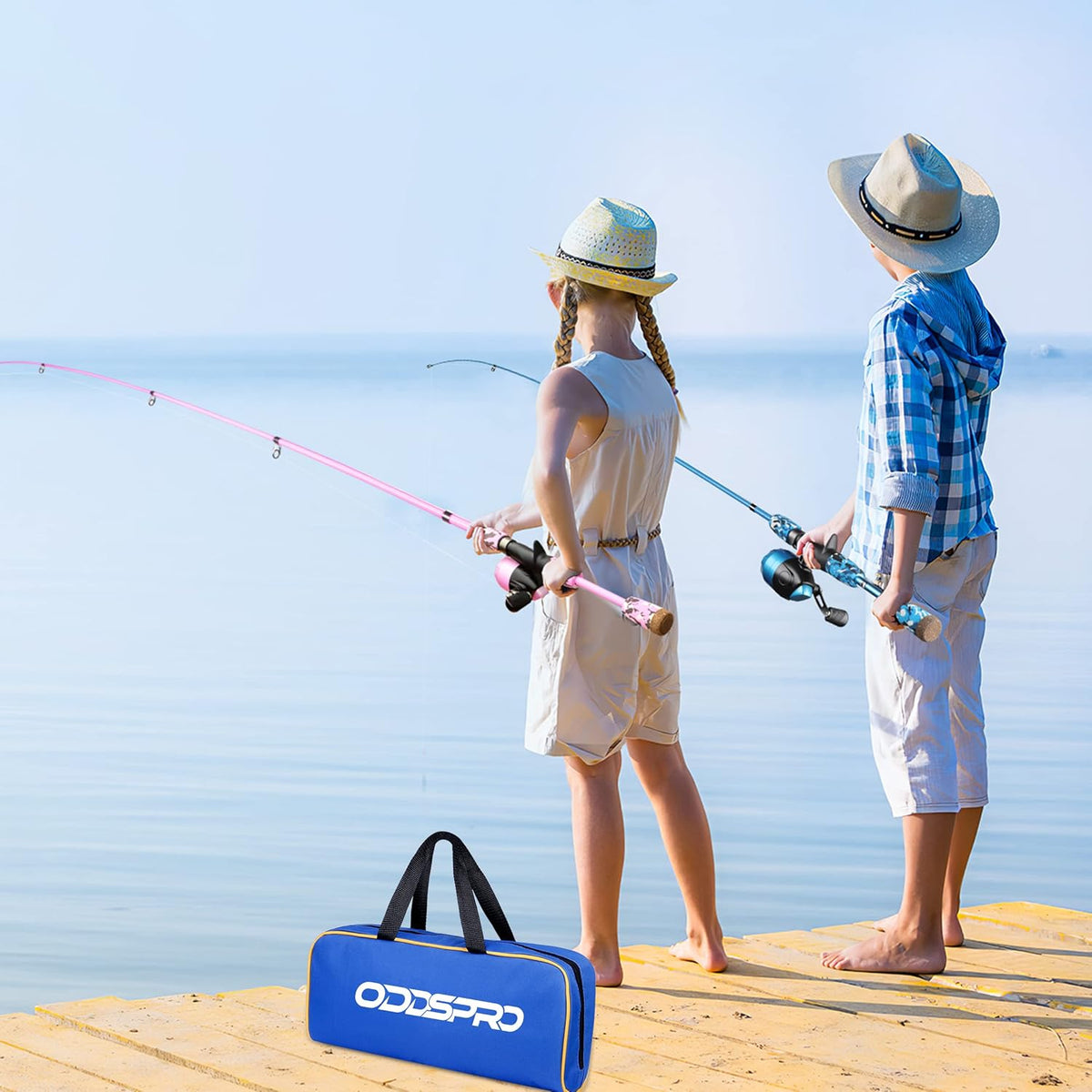 ODDSPRO Kids Fishing Pole Pink, Portable Telescopic Fishing Rod and Reel Combo Kit - with Spincast Fishing Reel Tackle Box for Girls, Youth