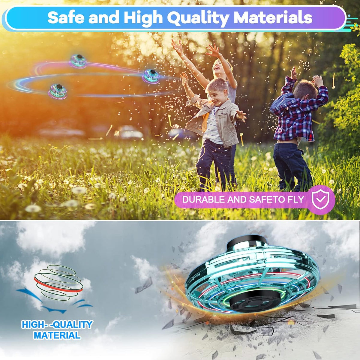 Hand Operated Mini Drone for Kids - LED UFO Flying Orb Ball, Rechargeable Mini Fidget Spinner Toy for Indoor Outdoor,Christmas Birthday Party Gifts for Girls Boys (Green)