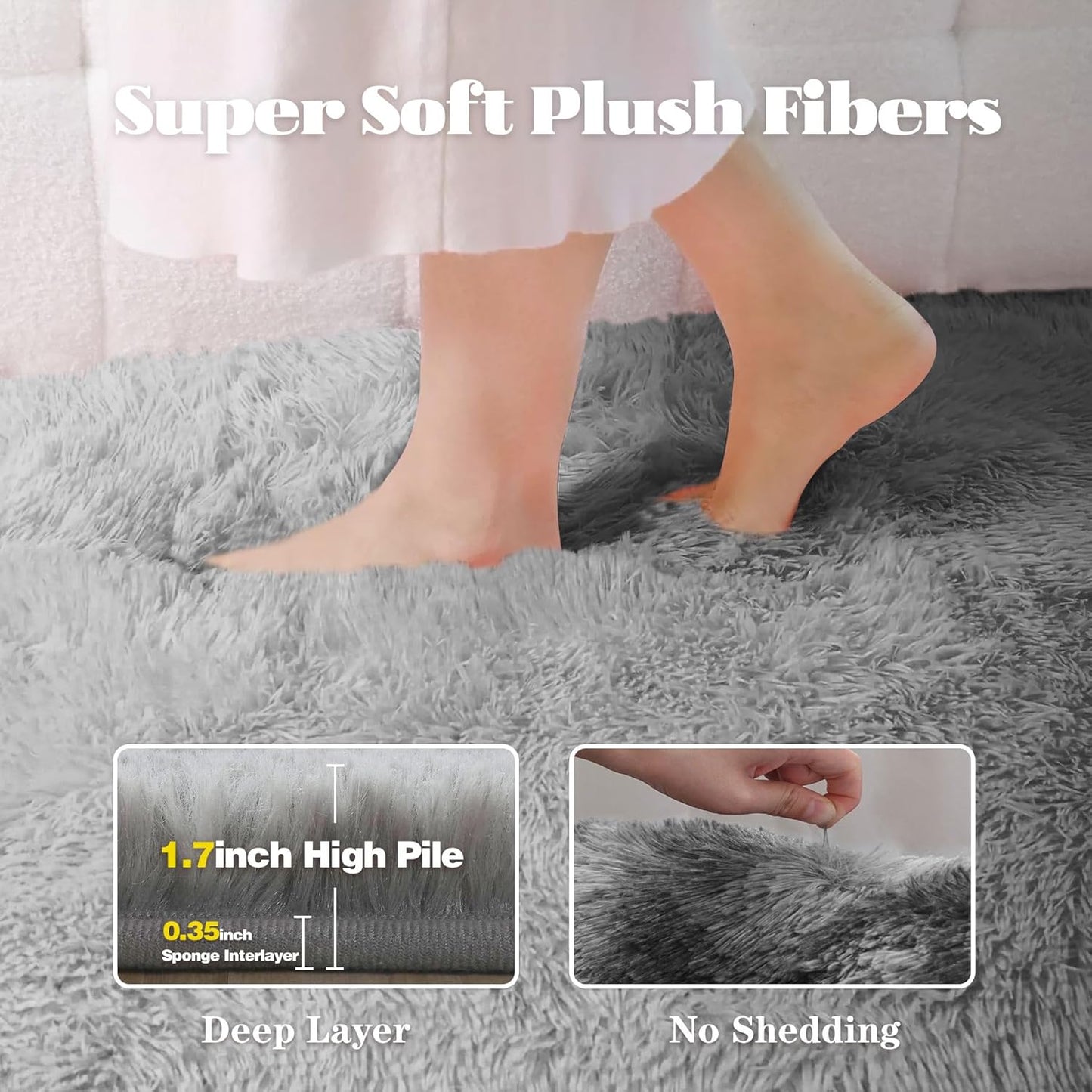 4x6 Area Rug for Living Room: Fluffy Shag Soft Washable Rugs Fuzzy Plush Indoor Carpet for Bedroom Nursery Playroom Dorm Kids Girls Boys Room (Grey, 4'x6')
