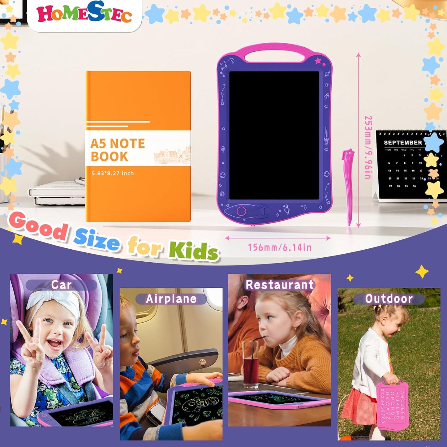 Astrodraw Drawing Pad Toys, Colorful LCD Writing Tablet for Kids, Doodle Board for Toddlers 3 4 5 6 Years Old, Travel Sensory Space Toy for Boys Girls, Birthday Gift Idea (Purple/Pink)