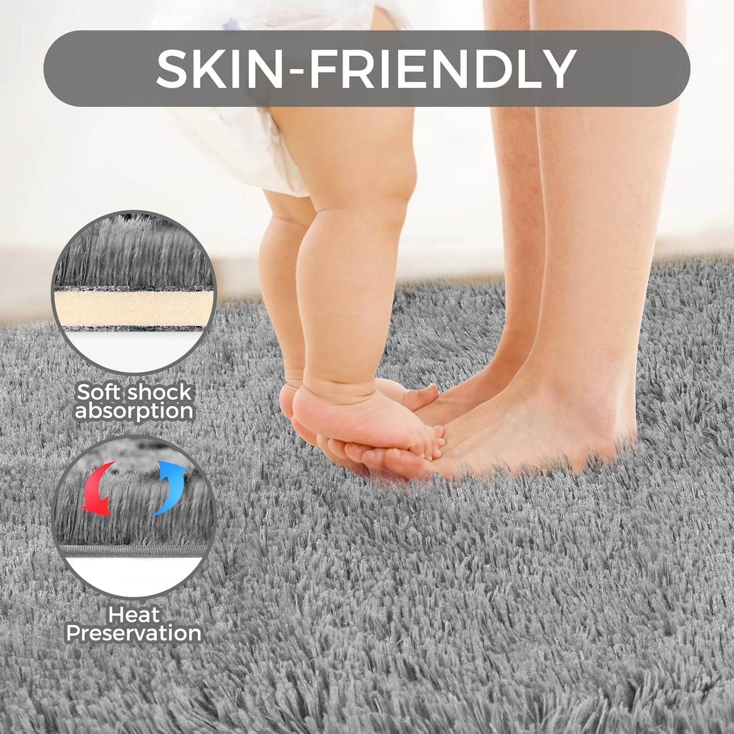 Ultra Soft Rug for Living Room, 4X6 Fluffy Shag Area Rug for Bedroom, Modern Shaggy Carpets Fuzzy Rug for Teens Dorm Nursery Home Decor Aesthetic, Upgrade Anti-Skid Durable, Grey