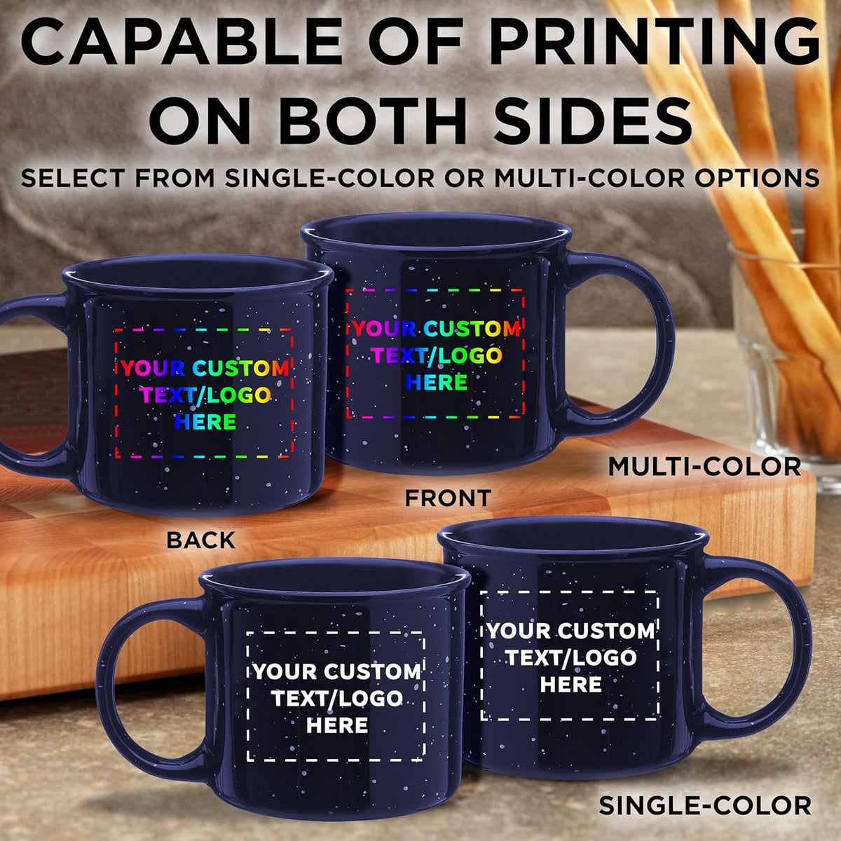 DISCOUNT PROMOS Custom Ceramic Campfire Coffee Mugs 13 oz. Set of 50, Personalized Bulk Pack - Perfect for Tea, Espresso, Cappuccino, Hot Cocoa - Blue