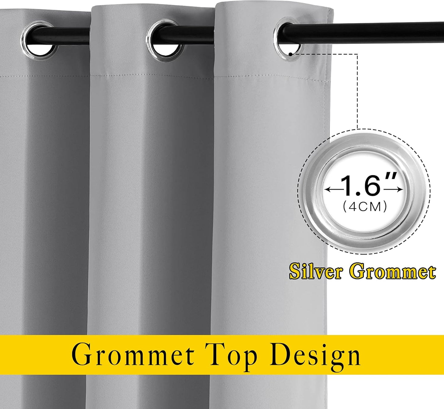 NICETOWN Silver Grey Cafe Curtains 36 inches Long, Grommet Room Darkening Window Treatment Thermal Drapes for Kitchen, 2 Panels, W52 x L36