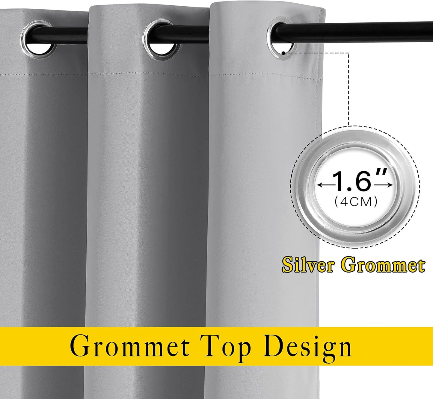 NICETOWN Silver Grey Curtains and Drapes for Window 95" L - Triple Weave Energy Saving Thermal Insulated Solid Grommet Blackout Panels for Patio (80" Wide per Panel, 2 Panels, Silver Grey)