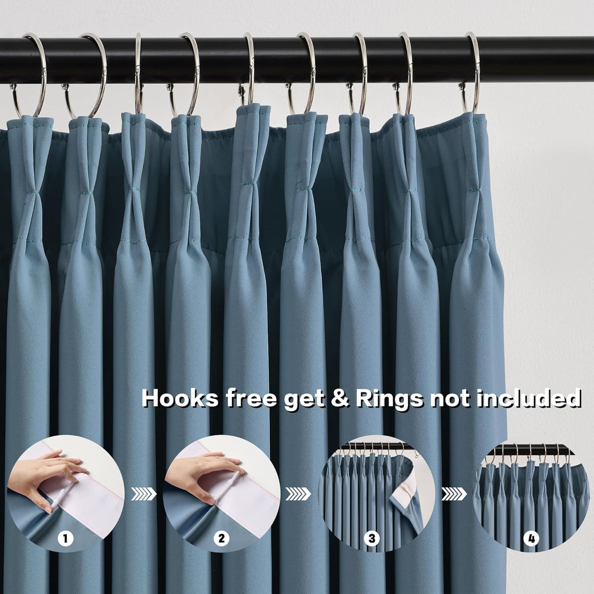 KEQIAOSUOCAI 92 Inch Boys Pleated Curtains,Pinch Pletaed with Hooks,Thermal Insulated Room Darkening Home Decor Curtain Planels for Bedroom Living Room (Dusty Slate Blue, 2 Panels, 40 Each Wide)